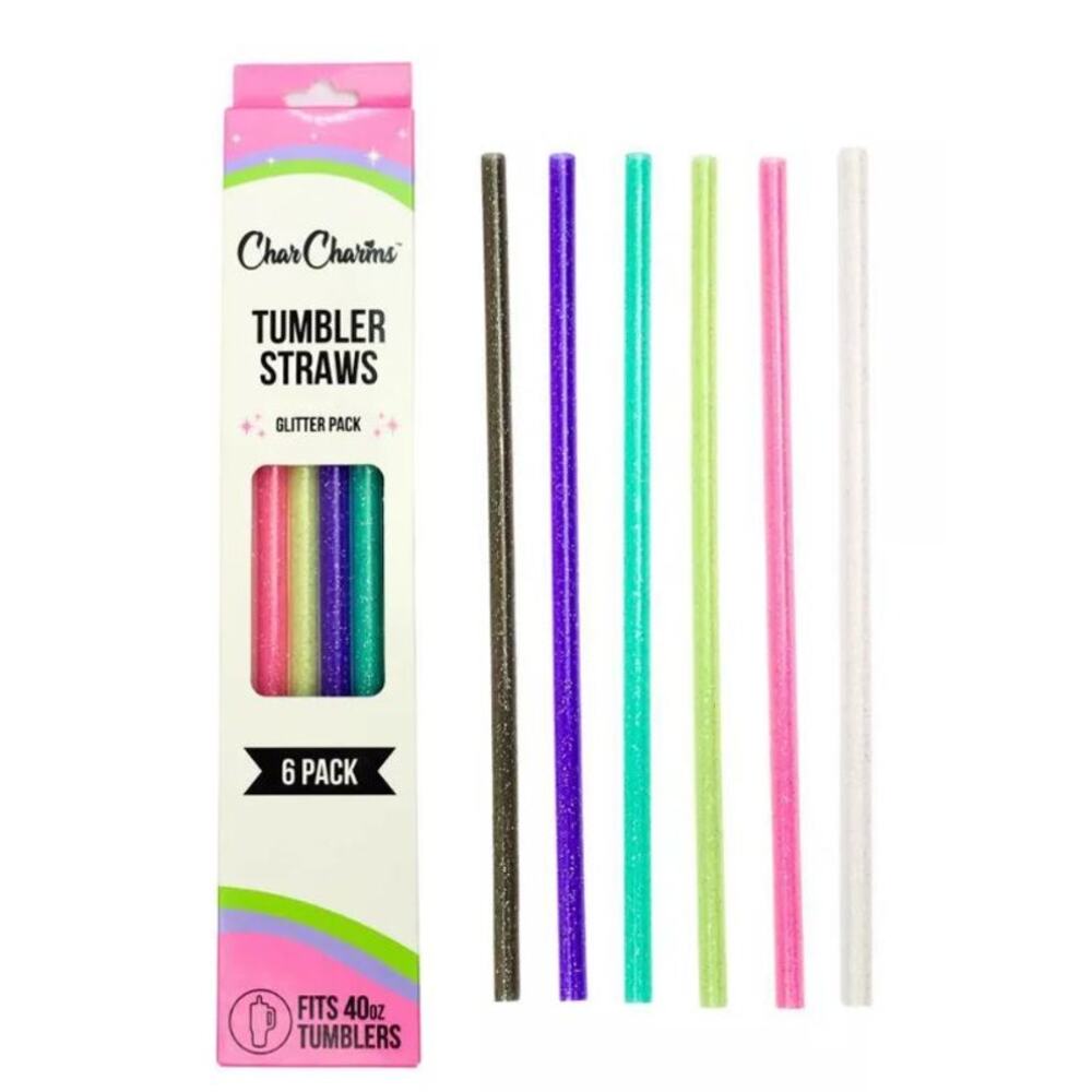 NEW CharCharms 40 oz. Colorful Tumbler Straws & Rainbow Charm Accessory Bundle